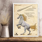 Quadro Unicórnio Vintage 24x18cm - Com Vidro Moldura Preta