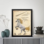 Quadro Unicórnio Vintage 45x34cm - Com Vidro Moldura Preta