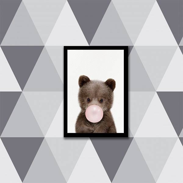 Quadro Ursinho Chicletes 45x34cm - Com Vidro Moldura:madeira