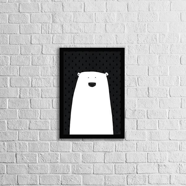 Quadro Urso Escandinavo 33x24cm - Com Vidro Moldura:madeira P