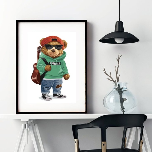 Quadro Urso Moda Fashion - 60x48cm Moldura:madeira Branca