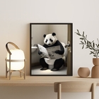 Quadro Urso Panda No Banheiro 45x34cm Moldura:madeira Branca