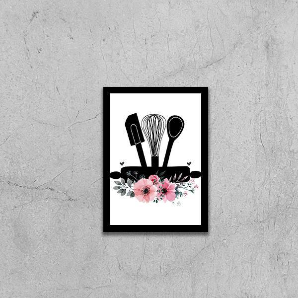 Quadro Utensílios De Cozinha 33x24cm - Com Vidro Moldura:made