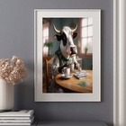 Quadro Vaca Tomando Café - 60x48cm Moldura Preta