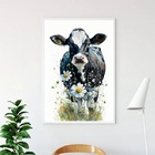 Quadro Vaquinha Floral - Aquarela 33x24cm - Com Vidro Moldura