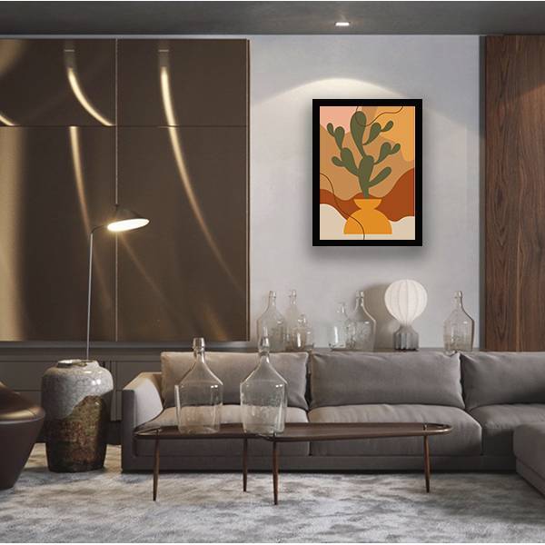 Quadro Vaso De Planta Abstrato 24x18cm Moldura:madeira Branca