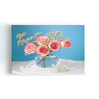Quadro Vaso De Rosas Azul Decorativo Canvas 140x90cm
