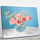 Quadro Vaso De Rosas Azul Decorativo Canvas 140x90cm