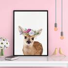 Quadro Veadinho Coroa De Flores 24x18cm - Com Vidro Moldura:m