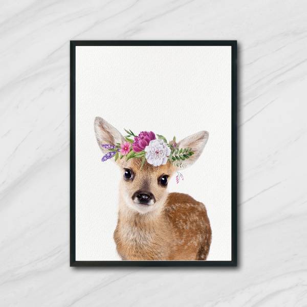 Quadro Veadinho Coroa De Flores 33x24cm - Com Vidro Moldura:m