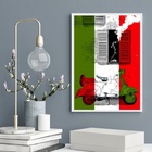 Quadro Vespa - Bandeira Itália 33x24cm - Com Vidro Moldura:ma