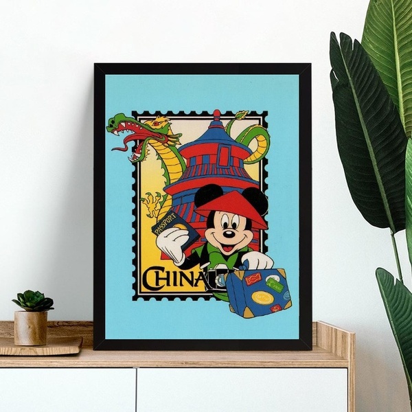 Quadro Viagem Para A China 24x18cm - Com Vidro Moldura Branca