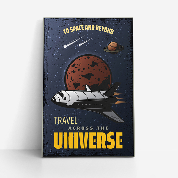 Quadro Viagem Pelo Universo Foguete Planetas Canvas 100x70cm