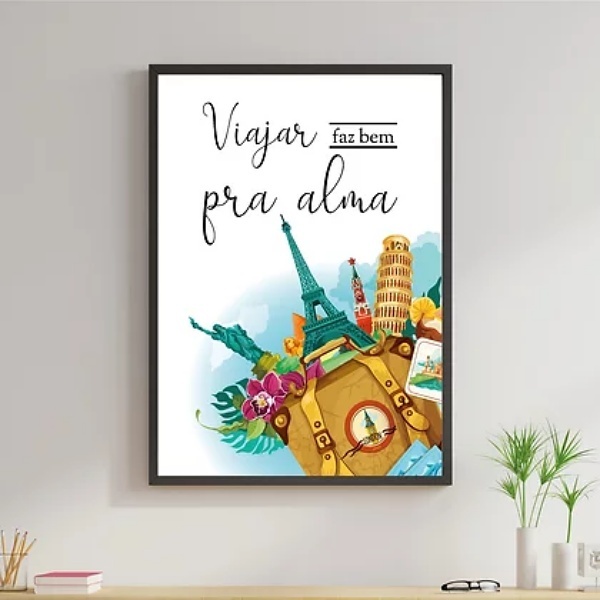 Quadro Viajar Faz Bem Pra Alma 60x40cm Moldura:madeira Preta