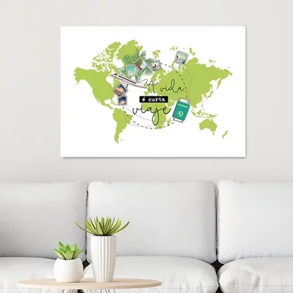 Quadro Viaje A Vida É Curta 45x34cm - Com Vidro Moldura:madei