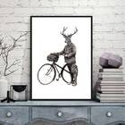 Quadro Vintage Alce Com Bicicleta 24x18cm - Com Vidro Moldura
