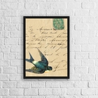 Quadro Vintage Andorinha Carta Antiga 45x34cm Moldura:madeira