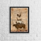 Quadro Vintage Animais Fazenda 33x24cm Moldura:madeira Branca