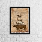 Quadro Vintage Animais Fazenda 45x34cm Moldura:madeira Preta