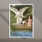 Quadro Vintage Anjo Protegendo Crianças 24x18cm - Com Vidro M