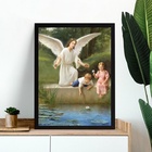 Quadro Vintage Anjo Protegendo Crianças 45x34cm - Com Vidro M