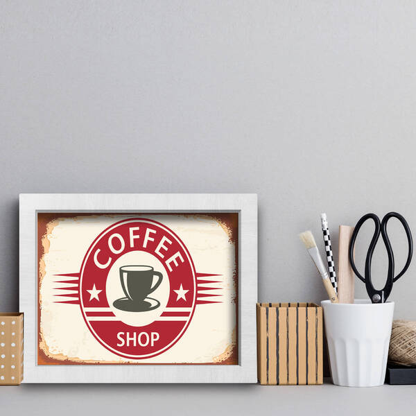Quadro Vintage Café Coffee Shop 33x43cm Moldura Branca