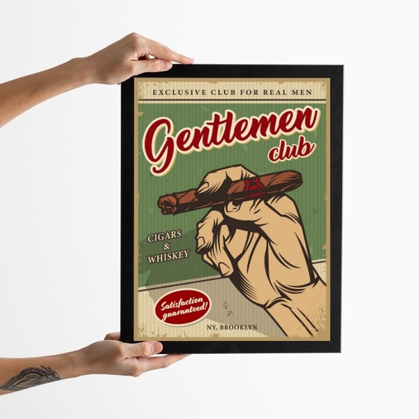 Quadro Vintage Charuto - Gentlemen Club 45x34cm Moldura Branca