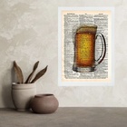 Quadro Vintage Copo De Chopp 33x24cm Moldura:madeira Preta