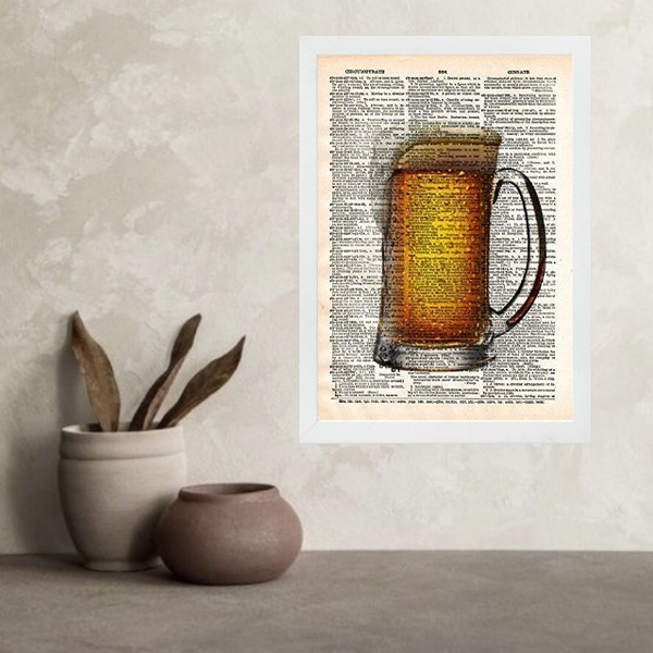 Quadro Vintage Copo De Chopp 45x34cm Moldura:madeira Branca