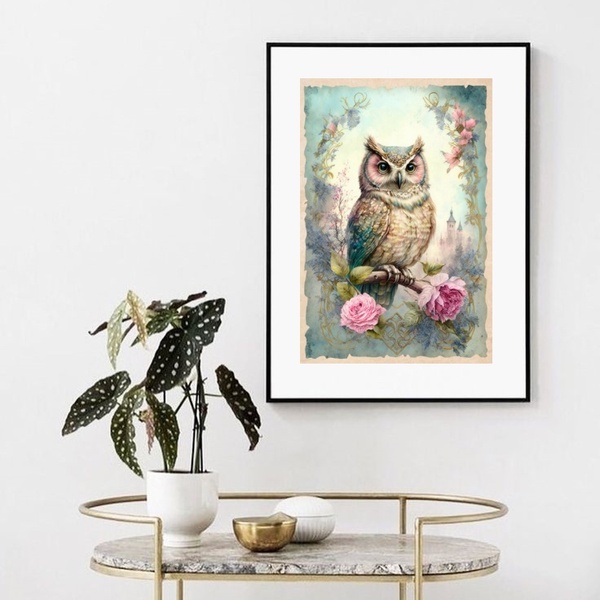 Quadro Vintage Coruja  - 60x48cm Moldura Preta