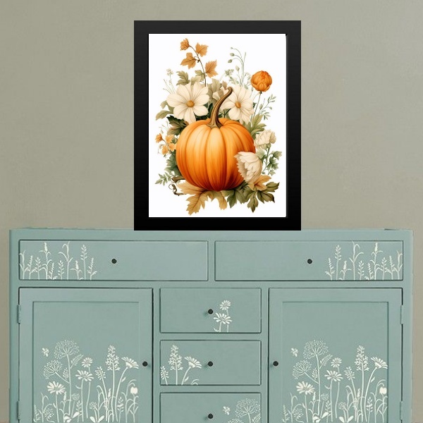 Quadro Vintage Cozinha - Abóbora 33x24cm - Com Vidro Moldura