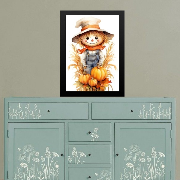 Quadro Vintage Cozinha - Espantalho 45x34cm Moldura Preta