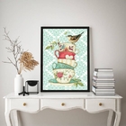 Quadro Vintage Cozinha Xícaras Com Passarinho 45x34cm - Com V