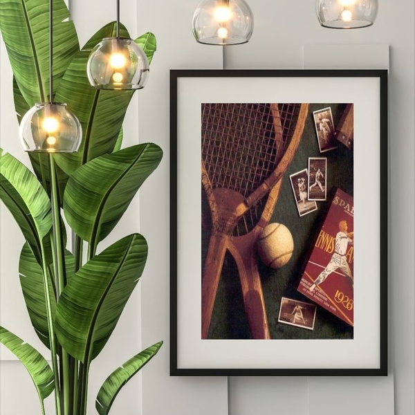 Quadro Vintage Esporte Tênis - 60x48cm Moldura:madeira Branca