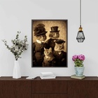 Quadro Vintage Foto Família Gato 45x34cm Moldura Preta