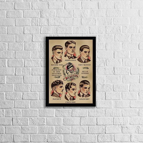 Quadro Vintage Hair Men's Style 33x24cm - Com Vidro Moldura:m