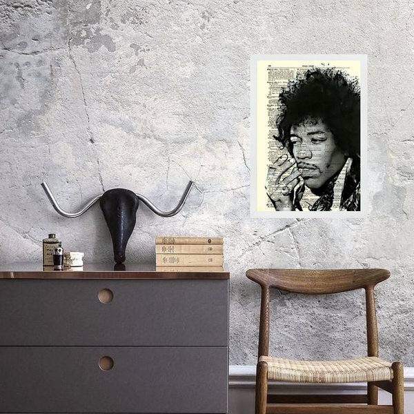 Quadro Vintage Jimi Hendrix 24x18cm - Com Vidro Moldura:madei