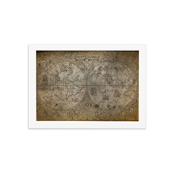Quadro Vintage Mapa Antigo Moldura Branca 33x43cm