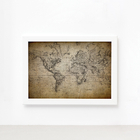 Quadro Vintage Mapa Mundi Antigo Moldura Branca 22x32cm
