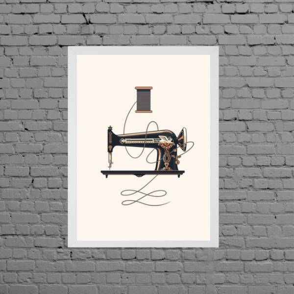 Quadro Vintage Máquina Costura 45x34cm - Com Vidro Moldura:ma