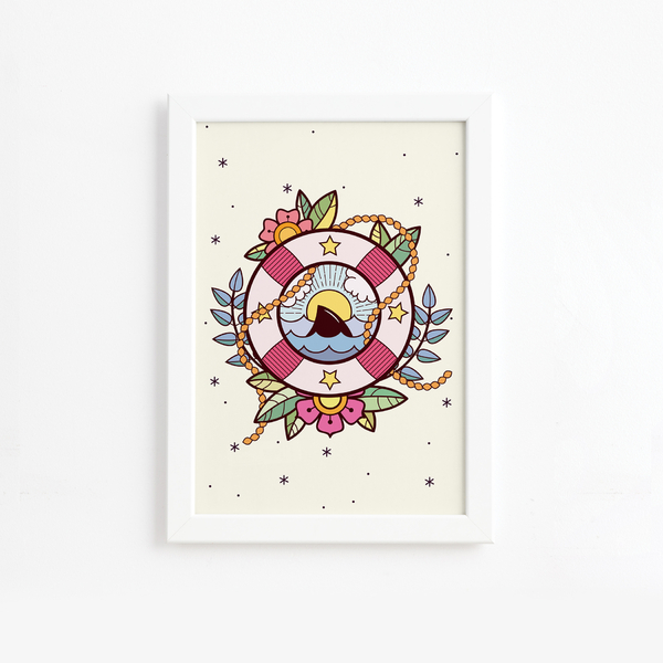 Quadro Vintage Marinha Bóia Moldura Branca 22x32cm