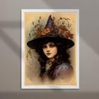 Quadro Vintage Menina Bruxa 45x34cm - Com Vidro Moldura Branca