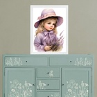 Quadro Vintage Menininha Com Lavanda 45x34cm Moldura Preta