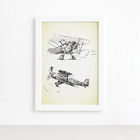 Quadro Vintage Moldura Branca Aviões Antigos 33x43cm
