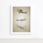 Quadro Vintage Moldura Branca Aviões Antigos Triplo 22x32cm