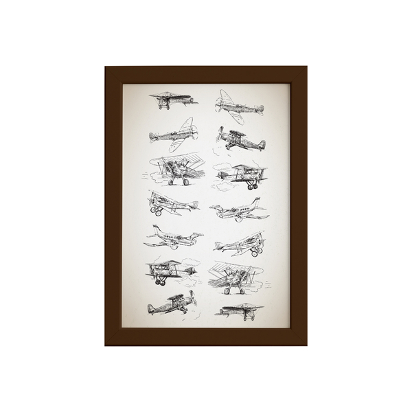 Quadro Vintage Moldura Marrom Aviões 33x43cm