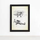 Quadro Vintage Moldura Preta Aviões Antigos 33x43cm