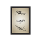 Quadro Vintage Moldura Preta Aviões Antigos Triplo 22x32cm