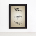 Quadro Vintage Moldura Preta Aviões Antigos Triplo 22x32cm