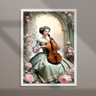 Quadro Vintage Mulher Com Violino 45x34cm Moldura Branca